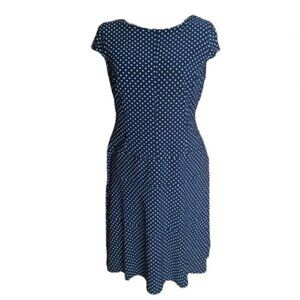 Anne Klein Navy Blue  Yellow Polka Dot Midi Dress